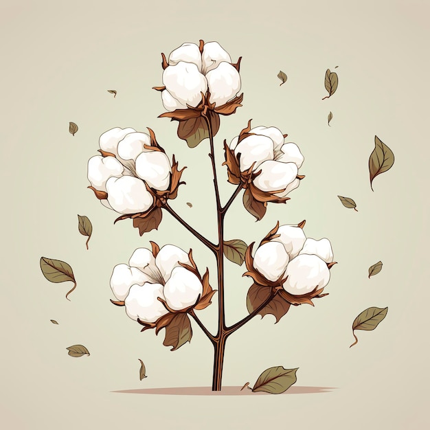 Векторная иллюстрация хлопкового растения в мультфильме в стиле кавайи