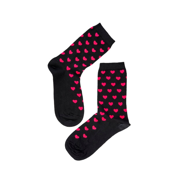 Cotton socks with a pattern of colored red hearts