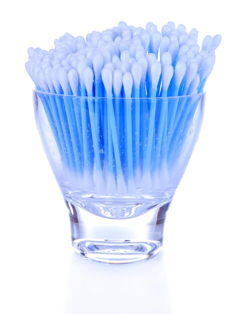 Photo cotton swabs in glass isolated on white