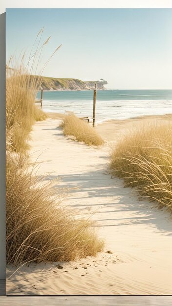 Foto cottongrass poster een rustig strand bij zonsondergang