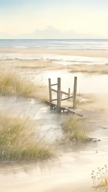 Cottongrass Poster Een rustig strand bij zonsondergang