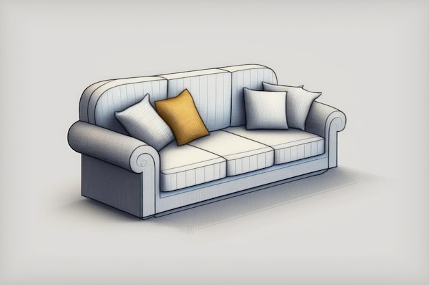 Couch against a white background digital drawing on a computer