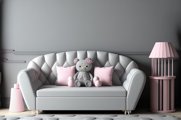 Couch in a childs gray room