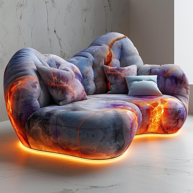 Photo a couch with a fire burning on the top and a firework on the side