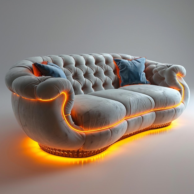 Photo a couch with a light that says  the word  on it