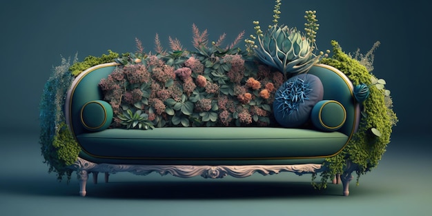 A couch with a plant on it