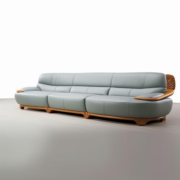 a couch with a wooden frame and a wooden seat that says " the word " on the bottom.