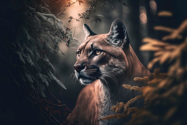 Cougar in the forest photography of a Cougar in a Forest Wildlife photography AIGenerated