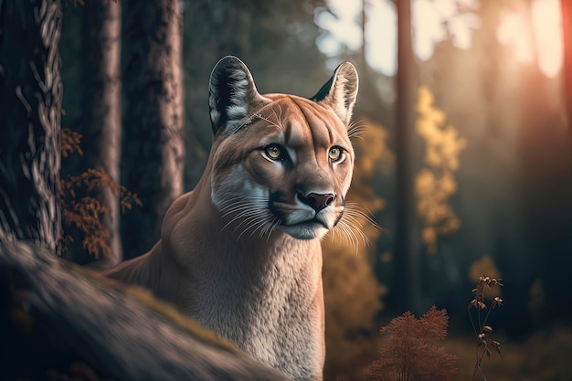 Cougar in the forest photography of a Cougar in a Forest Wildlife photography AIGenerated