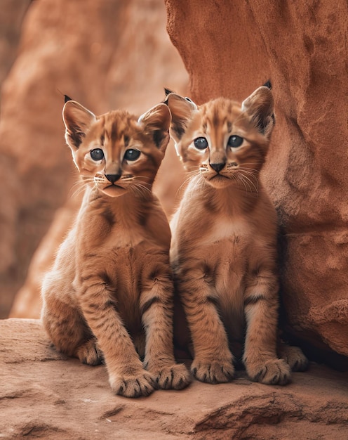 Cougar kitten cubs with their ears up