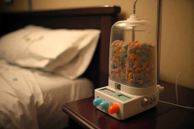 Cough drop dispenser on hospital bedside table