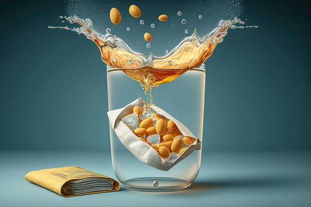 Cough drops packet floating in a glass of water