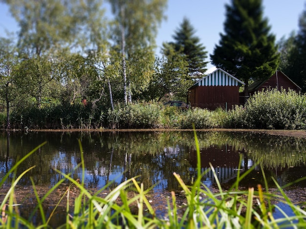 Photo counrtyside pond with dramatic reflections background hd