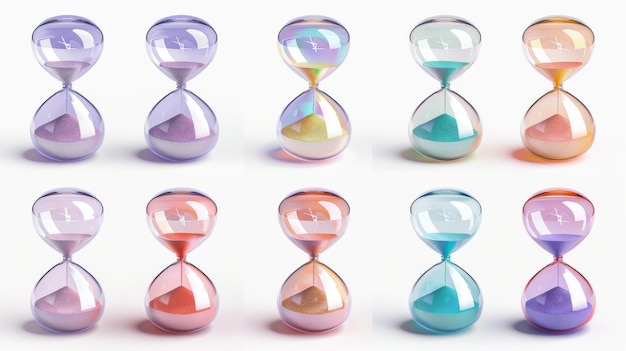 Countdown timer is made of 3D renders of sand clocks hourglasses time icons and retro glossy watches It is isolated on a white background