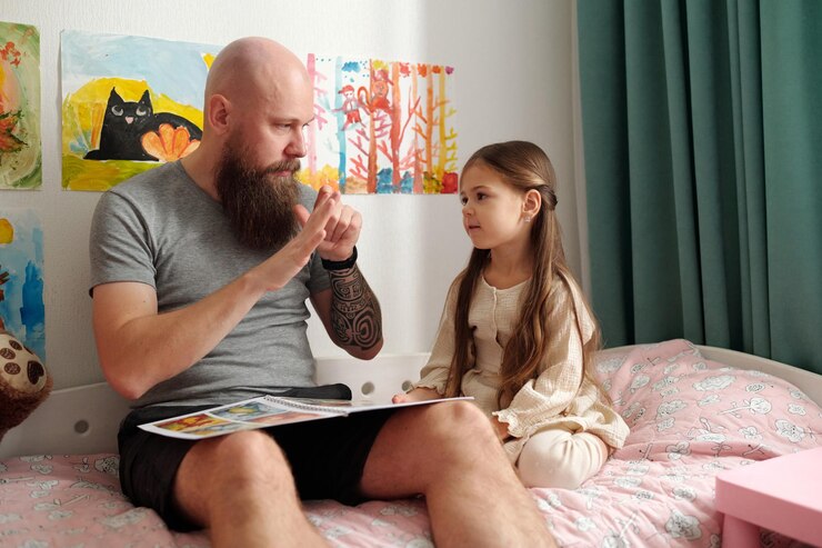 Counting fingers and looking at daughter
