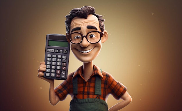 Counting on Success Cheerful Cartoon Man Calculates His Way to the Top with GenerativeAI