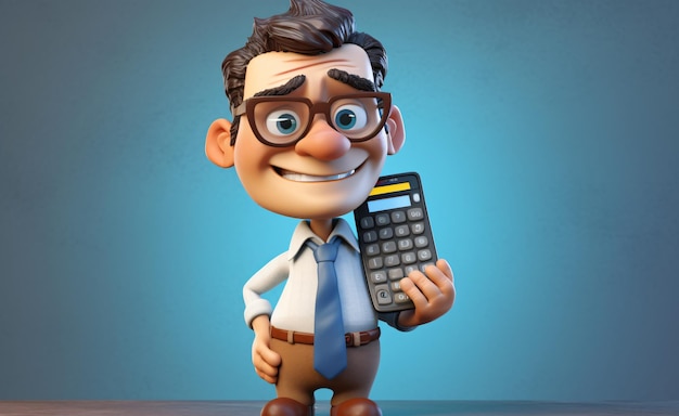 Counting on Success Cheerful Cartoon Man Calculates His Way to the Top with GenerativeAI