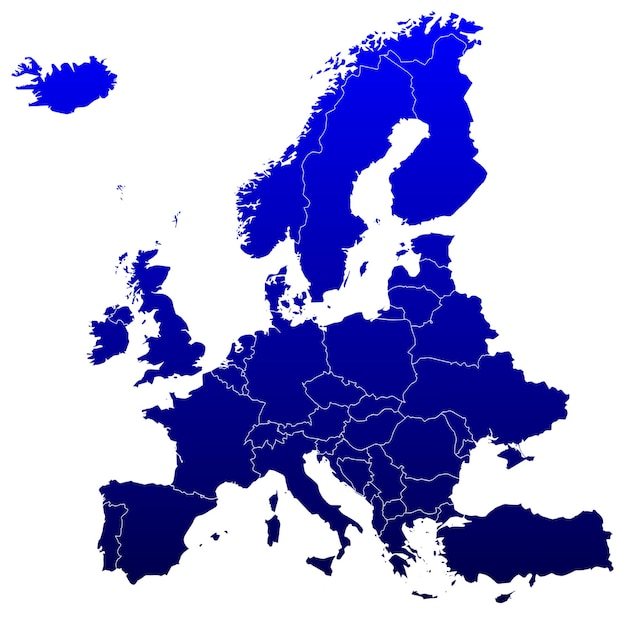 Foto paesi in europa forma blu su sfondo bianco