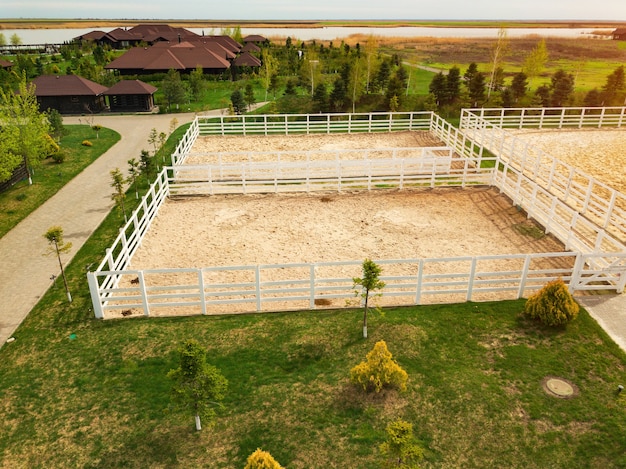 Country Equestrian Club. View from above. ground for walking, exercise routine and working horses outdoors.