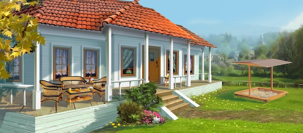 Country house with a veranda illustration