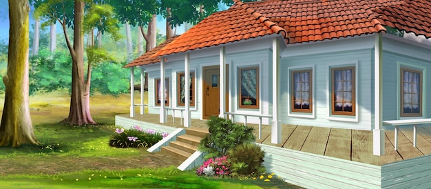 Country house with a veranda illustration