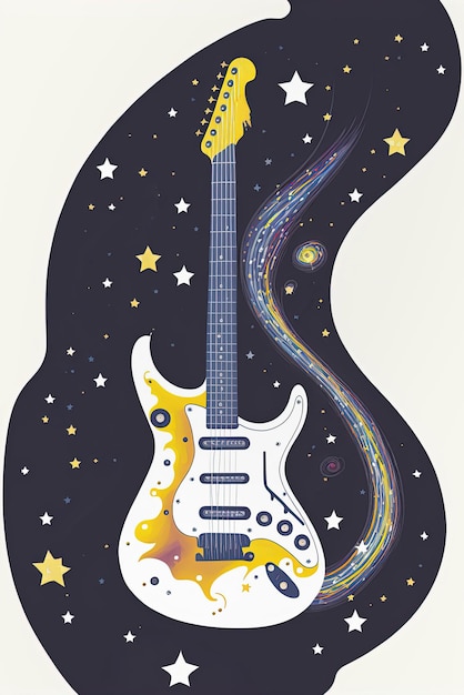 Country music festival poster with electric guitar and stars AI