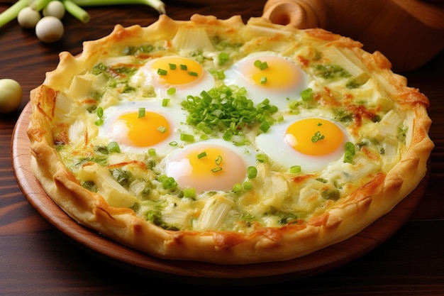 Country pie with boiled eggs and green onions