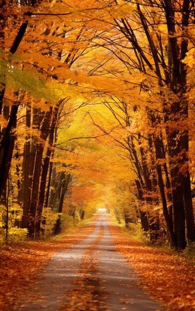 Foto strada di campagna tra le foglie d'autunno