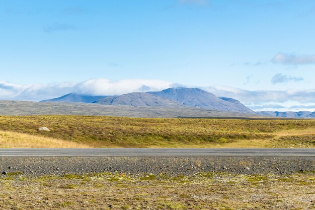 Country road in iceland in sunny september day