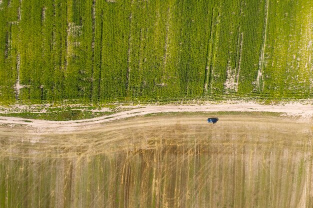 country road view from above aerial view