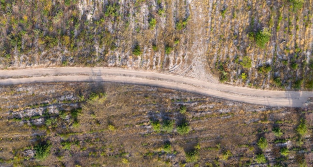 country road view from above aerial view