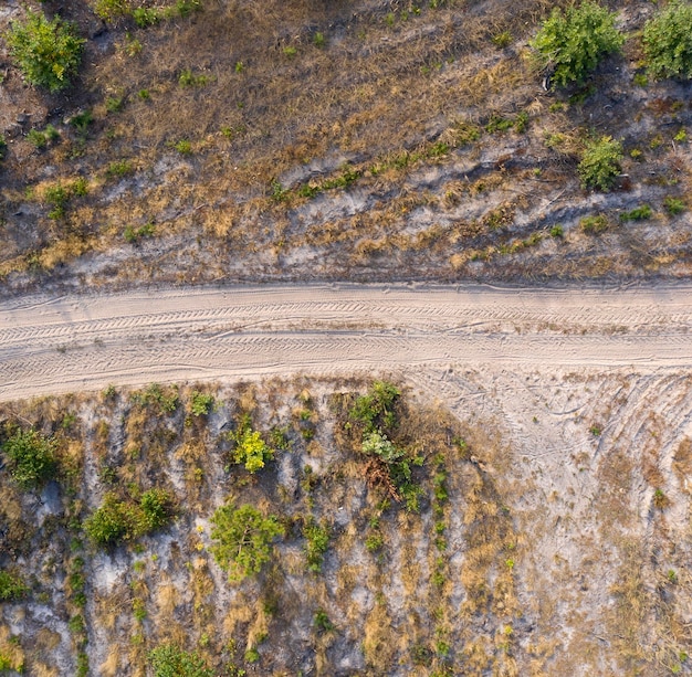 country road view from above aerial view