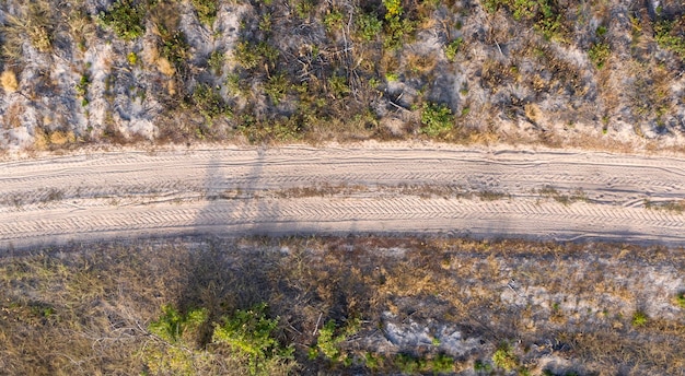 country road view from above aerial view