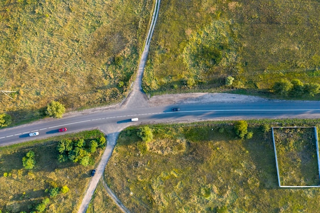 country road view from above drone shooting