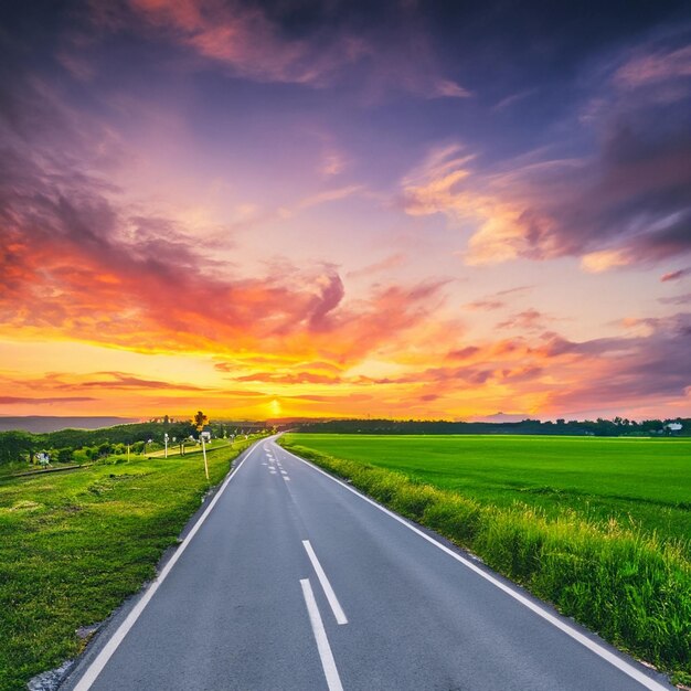 Premium Photo | Country road with a beautiful sunset view landscape  photography