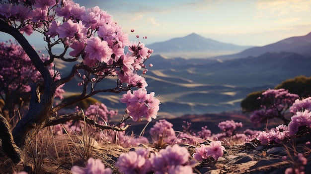 a country road with purple flowers in bloom