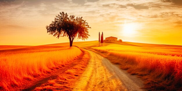 写真 夏の太陽のある田舎の道