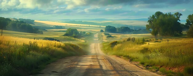 Photo a country road with a view of the countryside