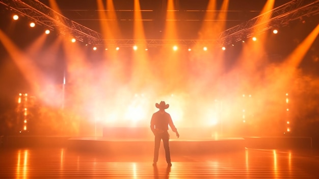 Country western stage concert achtergrond met rook en lasers Generatieve AI