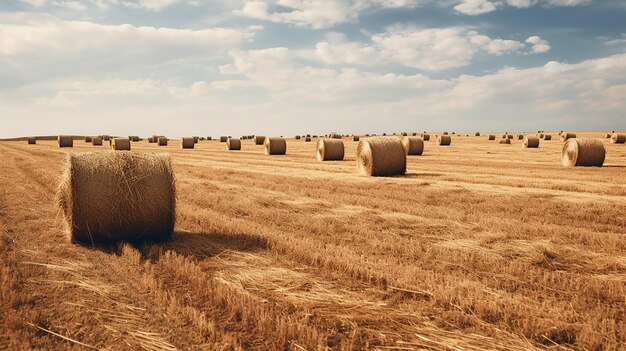 Photo countryside beauty hay bales in the field