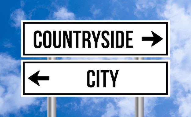 Photo countryside or city road sign on blue sky background