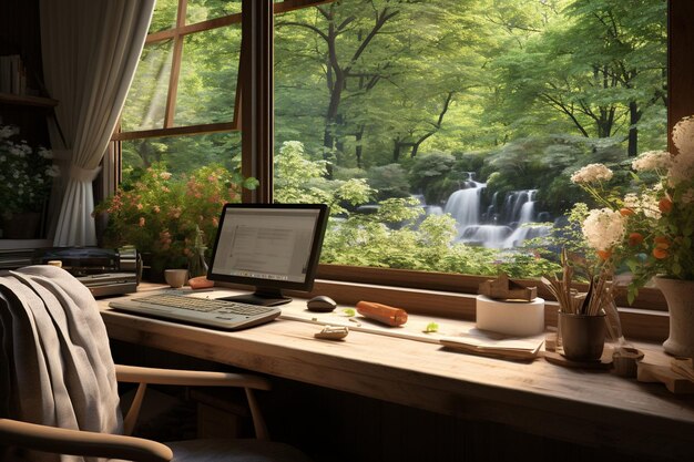 Countryside home office with a person working Generative ai