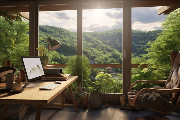 Countryside home office with a person working Generative ai