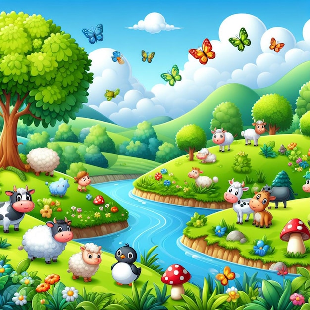 Photo countryside peaceful nature cartoon