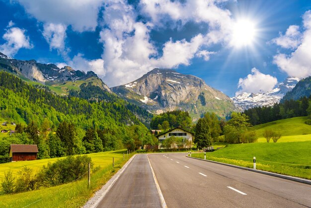 Countryside road in village Alt Sankt Johann Sankt Gallen Swi