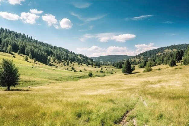 Фото Сельские пейзажи с лугом в горах