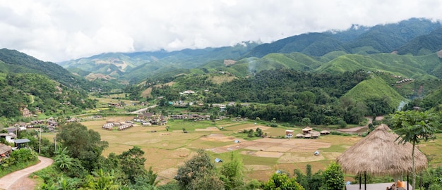 Countryside village among mountains view