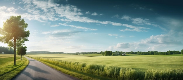 Countryside with a wide field of cereals AI generated image