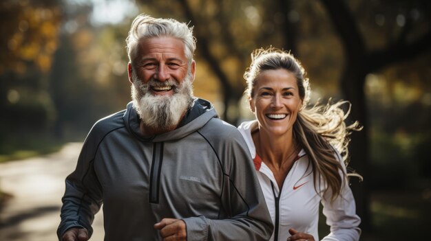 Photo a couple of adults on a morning run