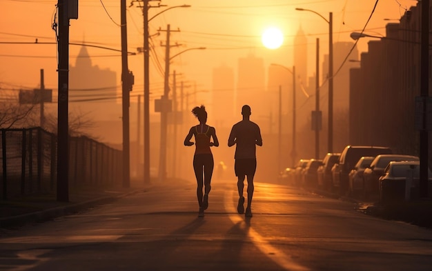 아침 달리기를 하는 성인 커플